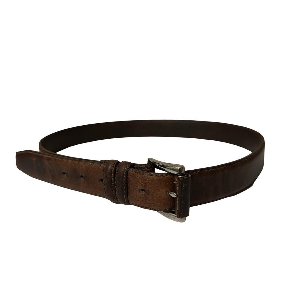 Genuine Leather belt‎ with silver Buckle Size 38 Brown